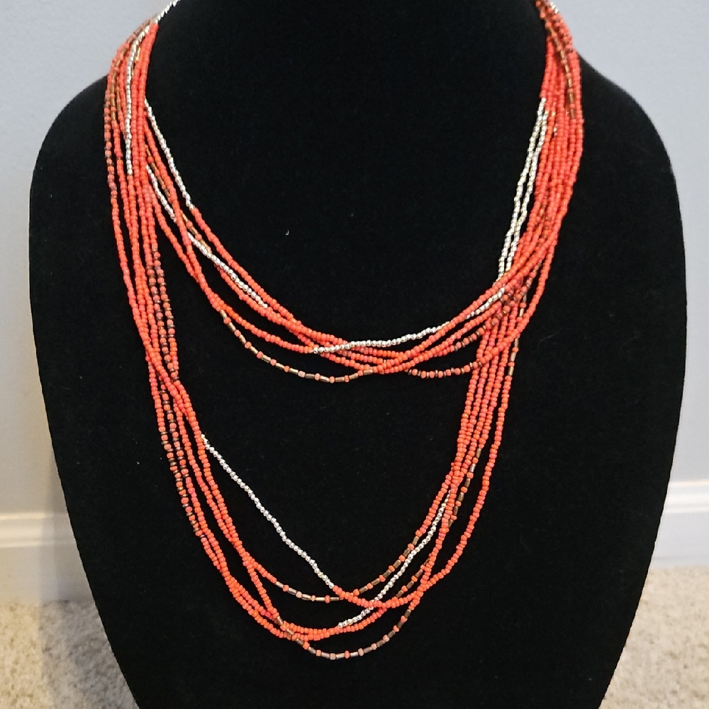 Elegant Multi-Strand Red and Silver Necklace